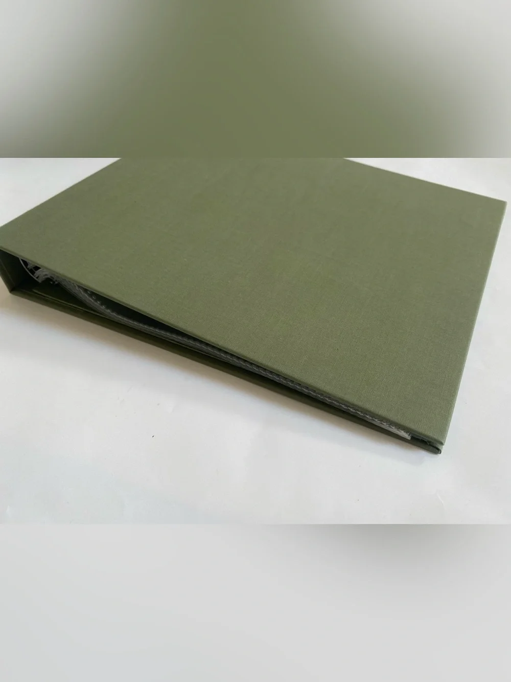 Olive Green Cloth Covered Scrapbook Album and Box, New 8”x8” Pages